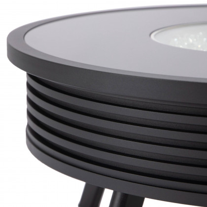 LeisureMod Walbrooke Modern Outdoor Round Fire Pit Table with Powder-Coated Aluminum Frame and Slats Design - Black