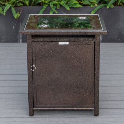 LeisureMod Walbrooke Modern Brown Patio Conversation With Square Fire Pit & Tank Holder - Beige