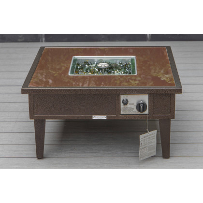 LeisureMod Walbrooke Modern Brown Patio Conversation With Square Fire Pit & Tank Holder - Red