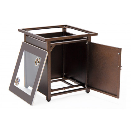 LeisureMod Walbrooke Modern Brown Patio Conversation With Square Fire Pit & Tank Holder - Red