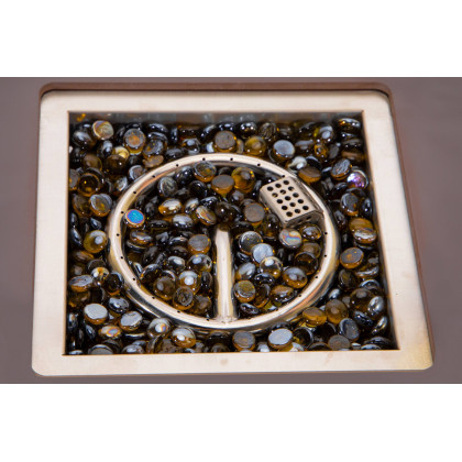 LeisureMod Walbrooke Modern Brown Patio Conversation With Square Fire Pit & Tank Holder - Red
