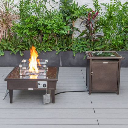 LeisureMod - Walbrooke Outdoor Patio Round Fire Pit and Tank Holder