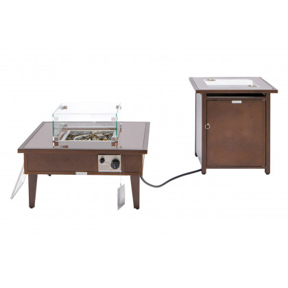 LeisureMod Walbrooke Outdoor Patio Square Fire Pit and Tank Holder - Brown