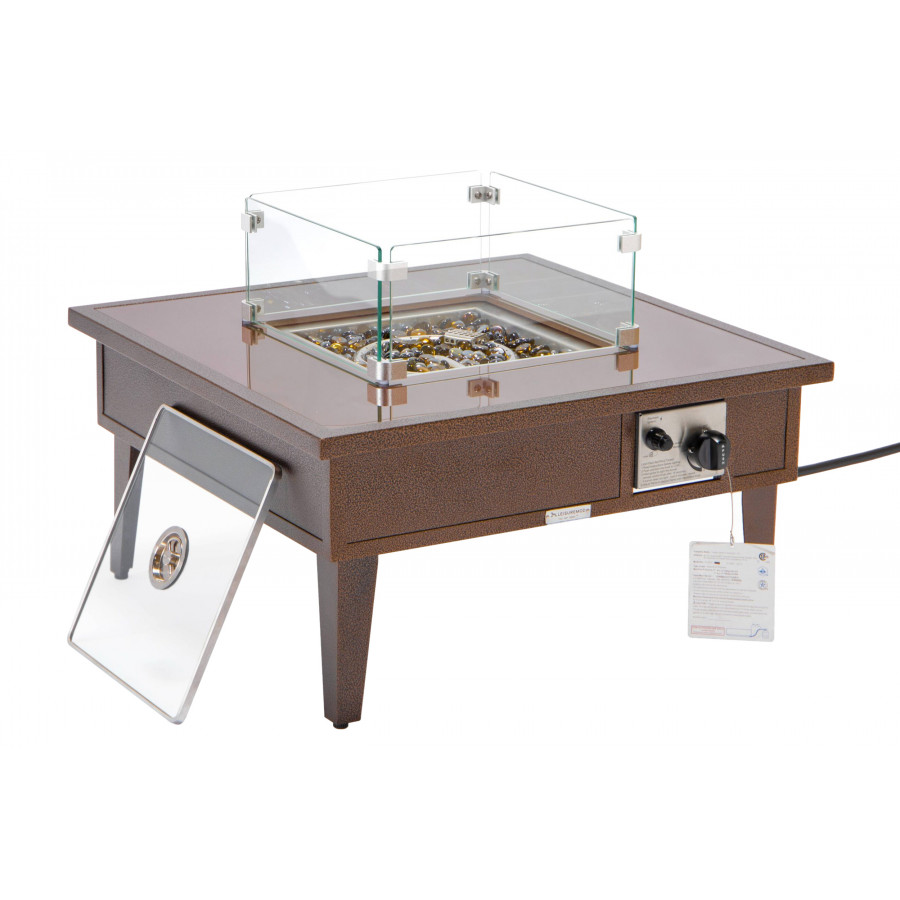 LeisureMod Walbrooke Modern Outdoor Square Fire Pit Table with Powder-Coated Aluminum Frame - Brown