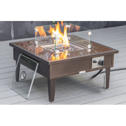 LeisureMod Walbrooke Modern Outdoor Square Fire Pit Table with Powder-Coated Aluminum Frame - Brown