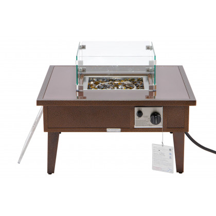 LeisureMod Walbrooke Modern Outdoor Square Fire Pit Table with Powder-Coated Aluminum Frame - Brown