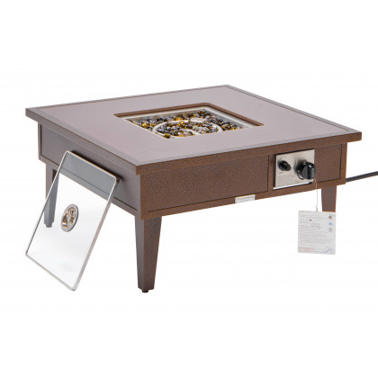 LeisureMod Walbrooke Modern Outdoor Square Fire Pit Table with Powder-Coated Aluminum Frame - Brown