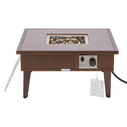 LeisureMod Walbrooke Modern Outdoor Square Fire Pit Table with Powder-Coated Aluminum Frame - Brown