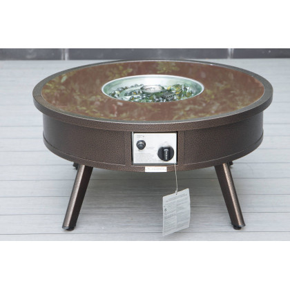 LeisureMod Walbrooke Modern Brown Patio Conversation With Round Fire Pit & Tank Holder - Beige
