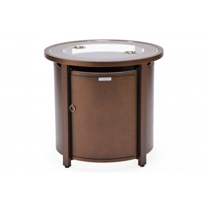 LeisureMod Walbrooke Modern Brown Patio Conversation With Round Fire Pit & Tank Holder - Beige