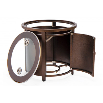 LeisureMod Walbrooke Modern Brown Patio Conversation With Round Fire Pit & Tank Holder - Beige