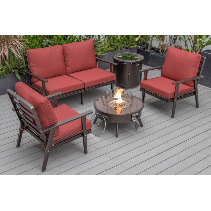 LeisureMod - Walbrooke Modern Black Patio Conversation With Round Fire Pit & Tank Holder