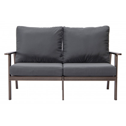 LeisureMod Walbrooke Modern Outdoor Patio Loveseat with Brown Aluminum Frame and Removable Cushions - Charcoal