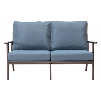 LeisureMod Walbrooke Modern Outdoor Patio Loveseat with Brown Aluminum Frame and Removable Cushions - Navy Blue