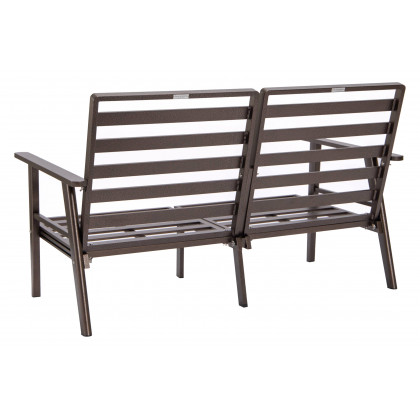 LeisureMod Walbrooke Modern Outdoor Patio Loveseat with Brown Aluminum Frame and Removable Cushions - Navy Blue