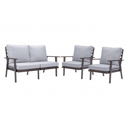 LeisureMod - Walbrooke Modern 3-Piece Outdoor Patio Set with Brown Aluminum Frame