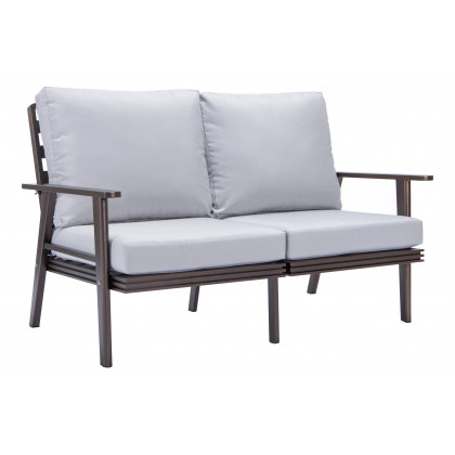 LeisureMod Walbrooke Modern 3-Piece Outdoor Patio Set with Brown Aluminum Frame - Light Gray