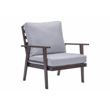 LeisureMod Walbrooke Modern 3-Piece Outdoor Patio Set with Brown Aluminum Frame - Light Gray