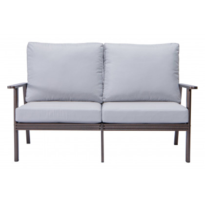 LeisureMod Walbrooke Modern 3-Piece Outdoor Patio Set with Brown Aluminum Frame - Light Gray