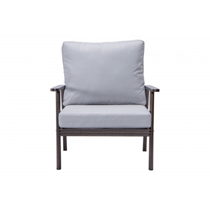 LeisureMod Walbrooke Modern 3-Piece Outdoor Patio Set with Brown Aluminum Frame - Light Gray