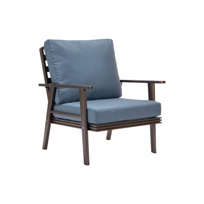 LeisureMod Walbrooke Modern 3-Piece Outdoor Patio Set with Brown Aluminum Frame - Navy Blue