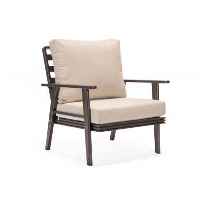 LeisureMod Walbrooke Modern Brown Patio Conversation With Square Fire Pit With Slats Design & Tank Holder - Beige