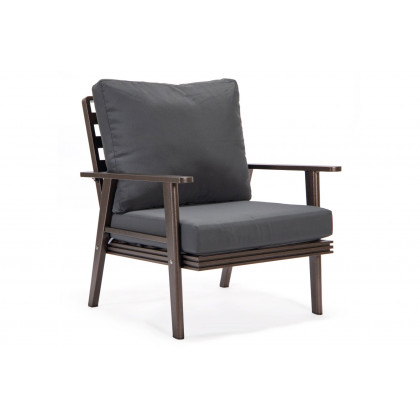 LeisureMod Walbrooke Modern Brown Patio Conversation With Square Fire Pit With Slats Design & Tank Holder - Charcoal