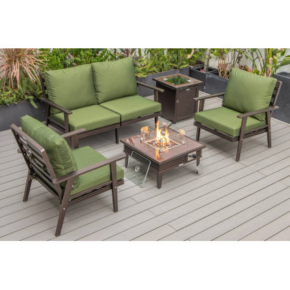 LeisureMod - Walbrooke Modern Black Patio Conversation With Square Fire Pit With Slats Design & Tank Holder
