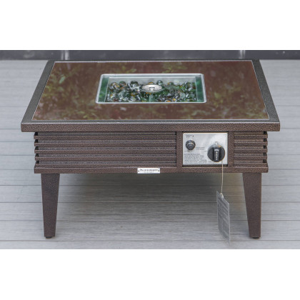 LeisureMod Walbrooke Modern Brown Patio Conversation With Square Fire Pit With Slats Design & Tank Holder - Gray