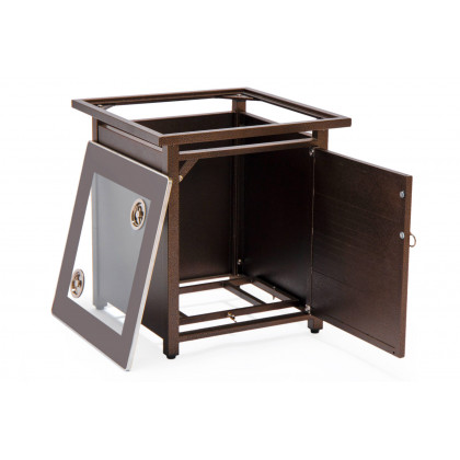 LeisureMod Walbrooke Modern Brown Patio Conversation With Square Fire Pit With Slats Design & Tank Holder - Gray