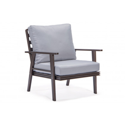 LeisureMod Walbrooke Modern Brown Patio Conversation With Square Fire Pit With Slats Design & Tank Holder - Light Gray