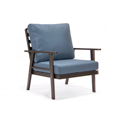 LeisureMod Walbrooke Modern Brown Patio Conversation With Square Fire Pit With Slats Design & Tank Holder - Navy Blue