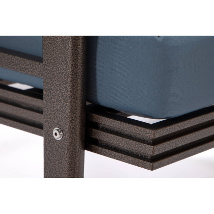 LeisureMod Walbrooke Modern Brown Patio Conversation With Square Fire Pit With Slats Design & Tank Holder - Navy Blue