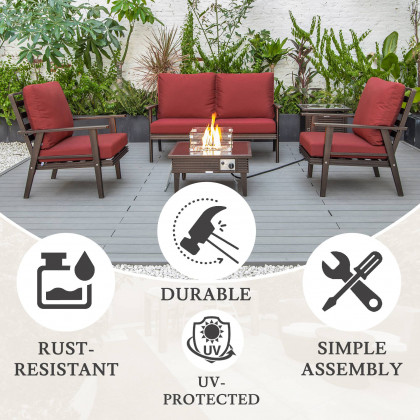LeisureMod - Walbrooke Modern Black Patio Conversation With Square Fire Pit With Slats Design & Tank Holder
