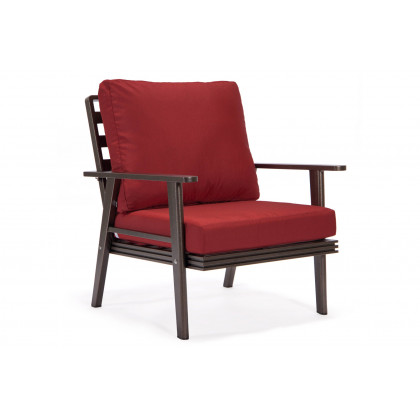 LeisureMod Walbrooke Modern Brown Patio Conversation With Square Fire Pit With Slats Design & Tank Holder - Red
