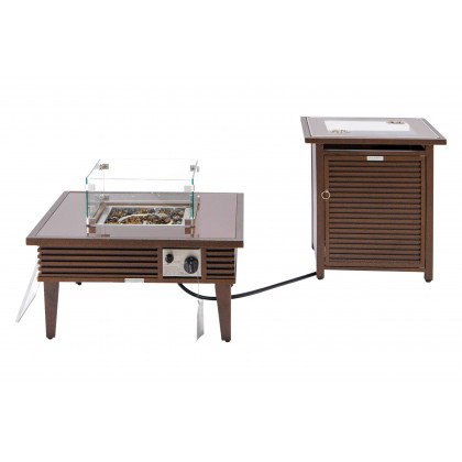 LeisureMod Walbrooke Outdoor Patio Square Fire Pit and Tank Holder with Slats Design - Brown