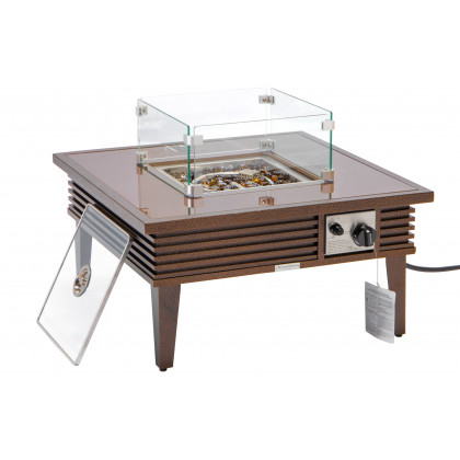 LeisureMod Walbrooke Outdoor Patio Square Fire Pit and Tank Holder with Slats Design - Brown
