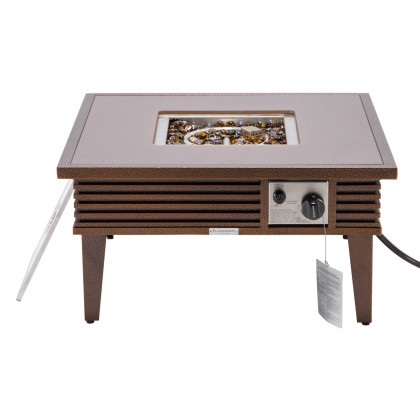 LeisureMod Walbrooke Outdoor Patio Square Fire Pit and Tank Holder with Slats Design - Brown