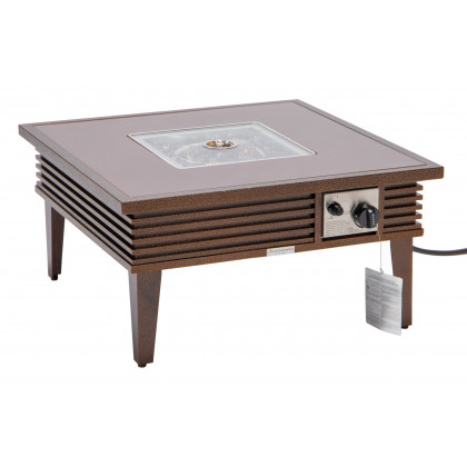LeisureMod Walbrooke Outdoor Patio Square Fire Pit and Tank Holder with Slats Design - Brown
