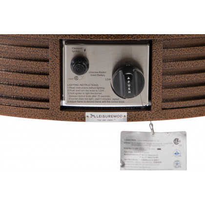 LeisureMod Walbrooke Modern Brown Patio Conversation With Round Fire Pit With Slats Design & Tank Holder - Navy Blue