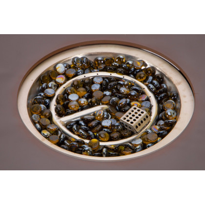 LeisureMod Walbrooke Modern Brown Patio Conversation With Round Fire Pit With Slats Design & Tank Holder - Navy Blue
