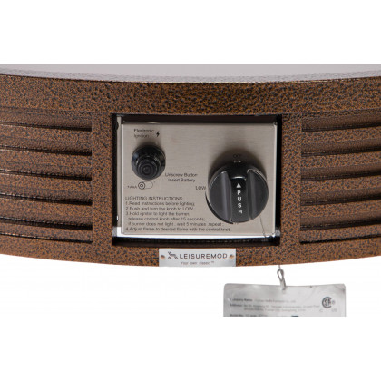 LeisureMod Walbrooke Modern Outdoor Round Fire Pit Table with Powder-Coated Aluminum Frame and Slats Design - Brown