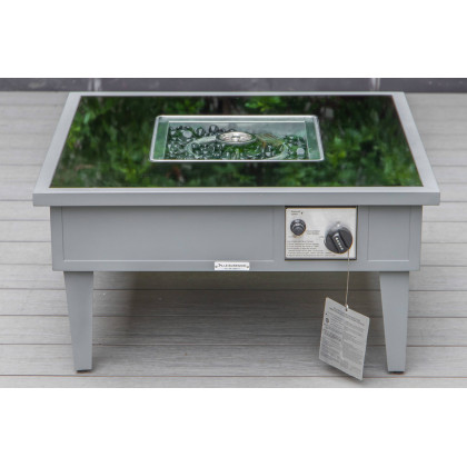 LeisureMod Walbrooke Modern Gray Patio Conversation With Square Fire Pit & Tank Holder - Beige