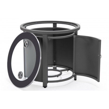 LeisureMod Walbrooke Modern Gray Patio Conversation With Round Fire Pit & Tank Holder - Light Gray