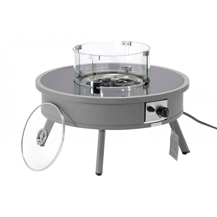 LeisureMod Walbrooke Modern Outdoor Round Fire Pit Table with Powder-Coated Aluminum Frame - Gray