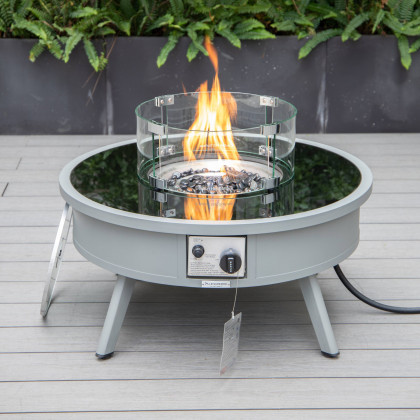LeisureMod Walbrooke Modern Outdoor Round Fire Pit Table with Powder-Coated Aluminum Frame - Gray