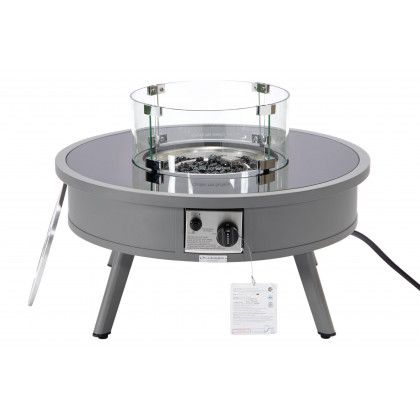 LeisureMod Walbrooke Modern Outdoor Round Fire Pit Table with Powder-Coated Aluminum Frame - Gray