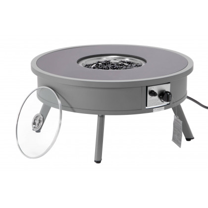 LeisureMod Walbrooke Modern Outdoor Round Fire Pit Table with Powder-Coated Aluminum Frame - Gray