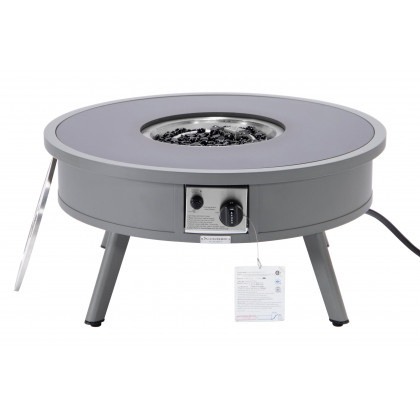 LeisureMod Walbrooke Modern Outdoor Round Fire Pit Table with Powder-Coated Aluminum Frame - Gray
