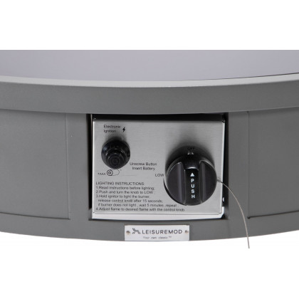 LeisureMod Walbrooke Modern Outdoor Round Fire Pit Table with Powder-Coated Aluminum Frame - Gray